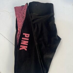 Victoria's Secret Kids Black Leggings with Pink Detail waist 13  insean 27